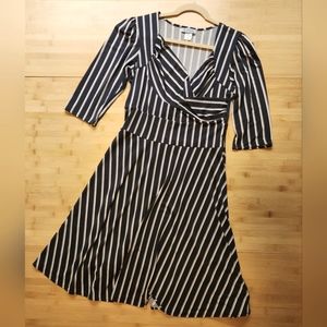 Karina dress, Trudy 3/4 sleeve M/L "Boss Lady" black with white stripes